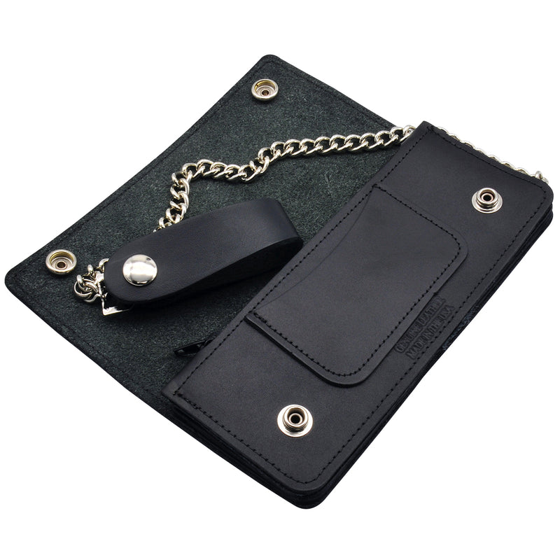 Leather Chain Wallet Biker Style Bifold USA Made w 12-inch Chain CW7