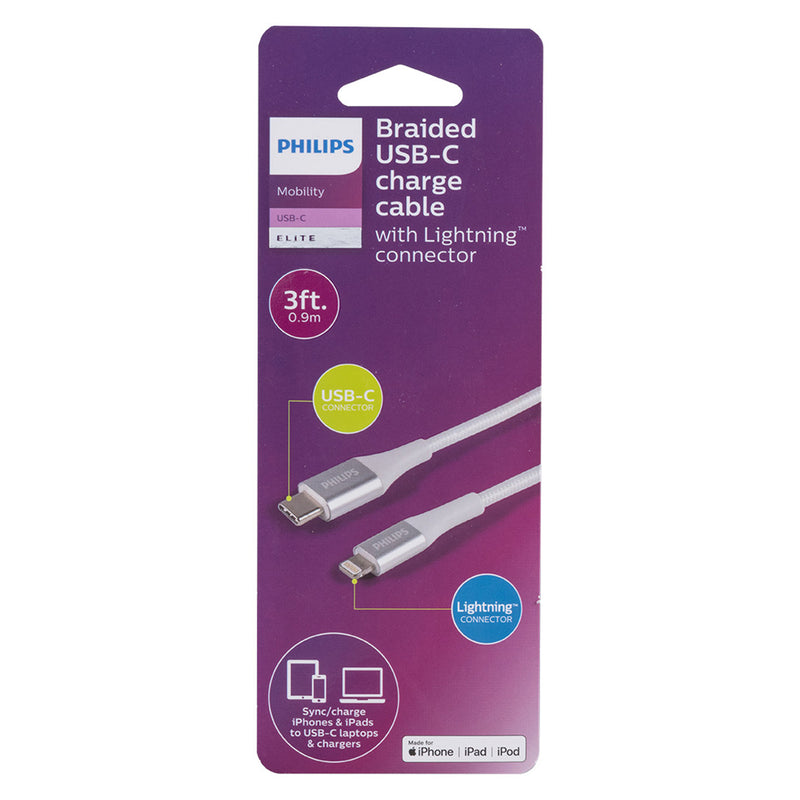 Philips Lightning to C 3ft Brd Cable Wht