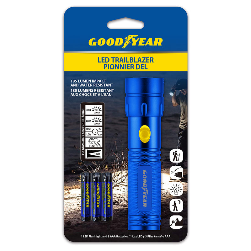 Goodyear Trailblazer GY5014 Handheld Flashlight for Car Truck 300 Lumen Water-Resistant LED High and Low Beam - Blue