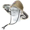 Straw Patch Hat with Floral Brim  Black