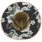 Straw Patch Hat with Floral Brim  Black
