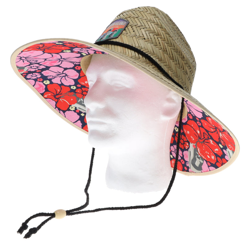 Straw Patch Hat with Floral Brim  Burgun