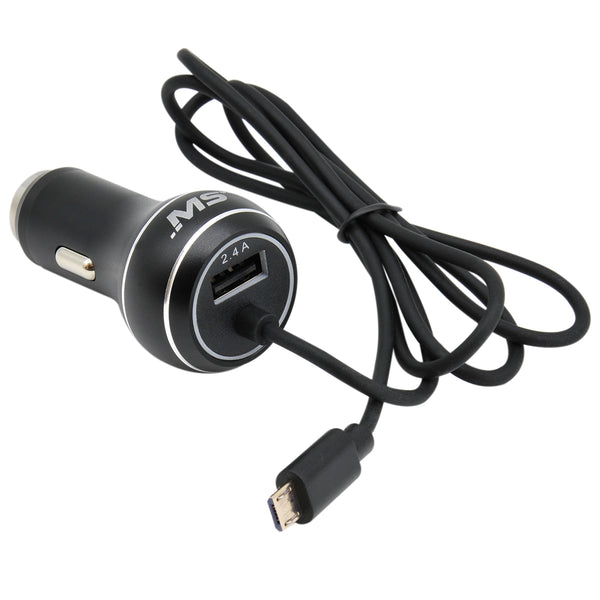 MobileSpec Micro 2.4A USB Car Charger MBS03120 - Small 12V Adapter USB Cable for Android and Other Devices 4.8A - Black