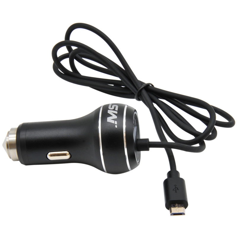 MobileSpec Micro 2.4A USB Car Charger MBS03120 - Small 12V Adapter USB Cable for Android and Other Devices 4.8A - Black