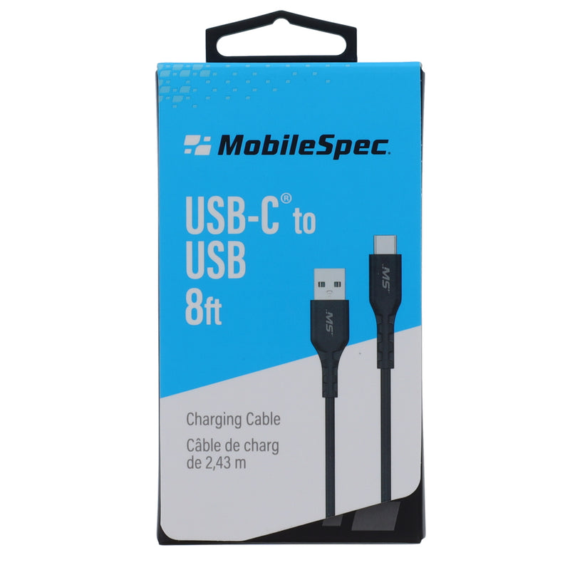 MobileSpec MBS06301 8 Foot USB-C to USB Charge Sync Flat Cable Phone Charger for Galaxy S10 S9 S8 Plus Note9 8 Moto G and Other USB C Device - Black