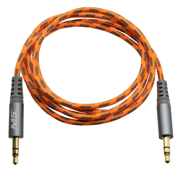 MobileSpec Hi-Vis Orange 4FT Auxiliary Cable MBSHV0403 - Tangle-Free 3.5mm Audio Cable for Car Truck Home Office and Van Life