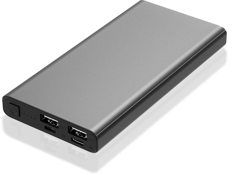 MobileSpec 10000Y mAh Power Bank MBSPD10KGRY - Portable Charger for Gaming and Phone Pocket-Size USB-C(R) Compatible Quick Charge - Gray