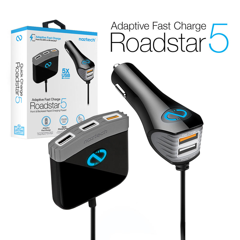 Roadstar 5 USB Car Charger Hub Blk QC