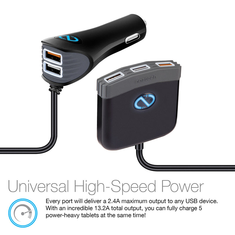 Roadstar 5 USB Car Charger Hub Blk QC