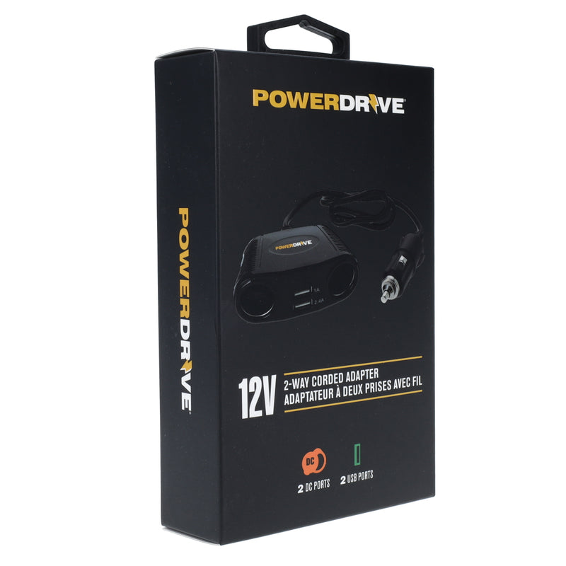 PowerDrive 12V 2-Way Corded Adapter with 2 USB Port PD9431USB - Cigarette Lighter USB Charger Car Adapter for Plug Outlet Multi Port Splitter - Black