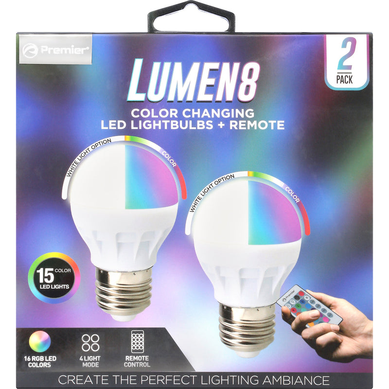 Lumen 8 LED Bulb w.Remote 2pk