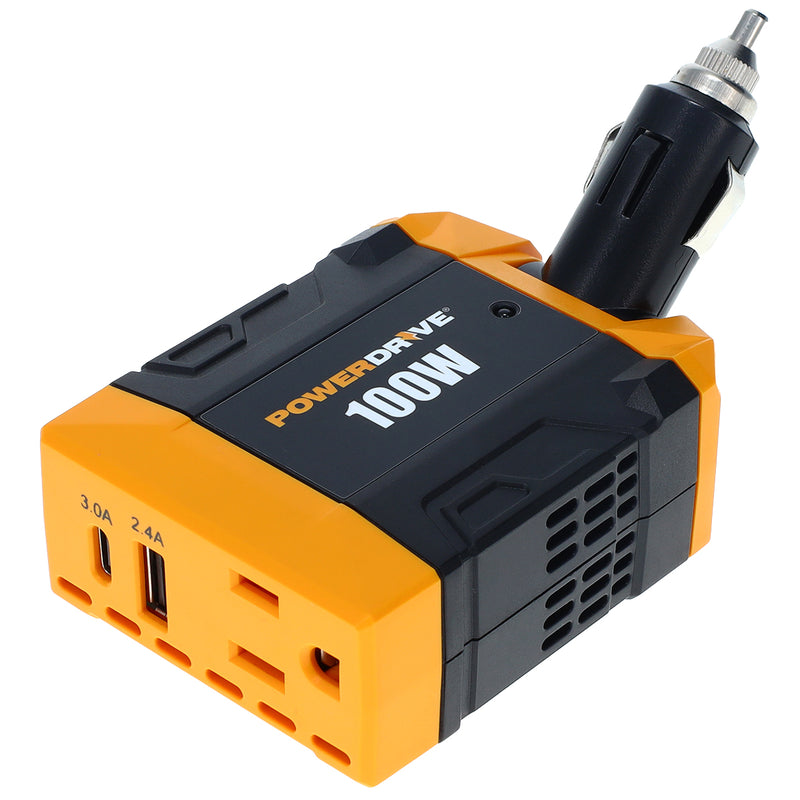 PowerDrive 100W Power Inverter PWD100D DC 12v to 110v AC Converter for Car or Truck Plug Adapter with USB - 100 Watts