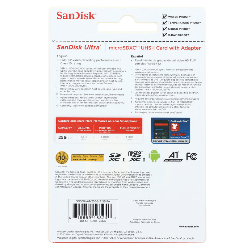 SD Ult mSDHCTM UHS I Card w Adpt 256GB