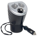 4-In-1 Power Outlet Cupholder Adapter with 3 12-Volt and 1 USB Port Multi Charger RP492