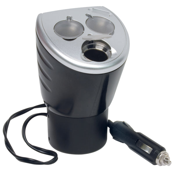 4-In-1 Power Outlet Cupholder Adapter with 3 12-Volt and 1 USB Port Multi Charger RP492