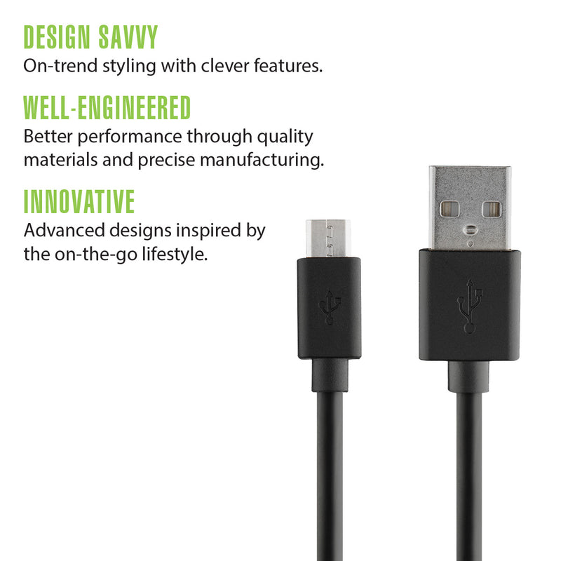 Rove RV06101 4ft Micro to USB Cable Charging Cord and Sync Cable for Android Devices Black