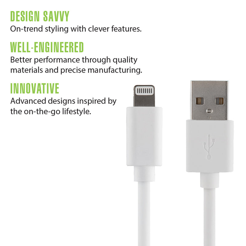 Rove RV06201 Lightning(R) to USB Charger Cable - Apple-Compatible Power Cord 4ft iPhone Charger Cable - White
