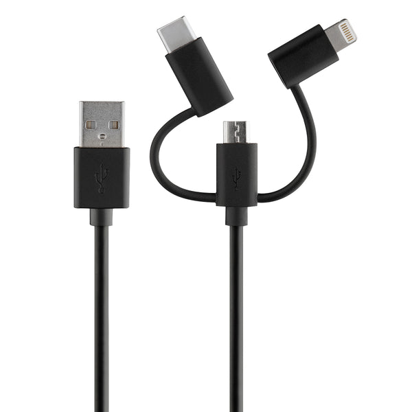 Rove RV06551 4ft 3-in-1 Multi Charging Cord Android and iPhone-Ready Cable - Black
