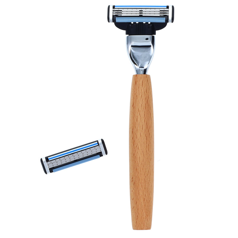Union Razors RZ1 Wooden Handle Safety Razor with Replaceable Blade - Traditional Shaver - Wood