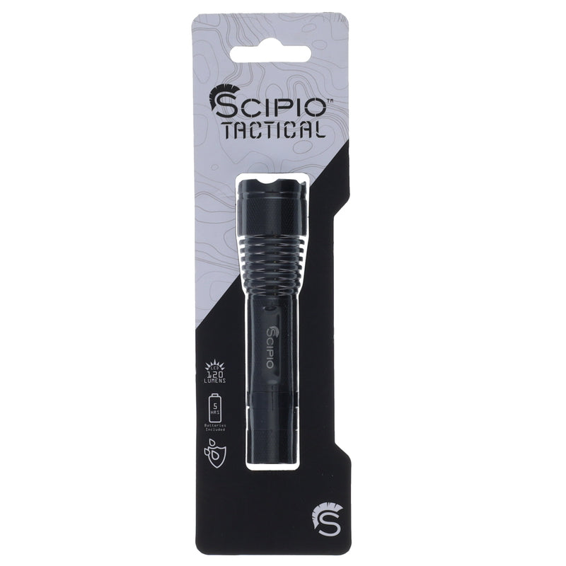 Scipio Tactical Flashlight S3201A 4.7-inch Aluminum 120 Lumens Camping Hiking Zoom Flashlight w Clip - Black