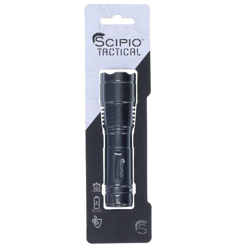 Scipio Tactical Flashlight S3201B 5-inch Aluminum 300 Lumens Camping EDC Torch - Black