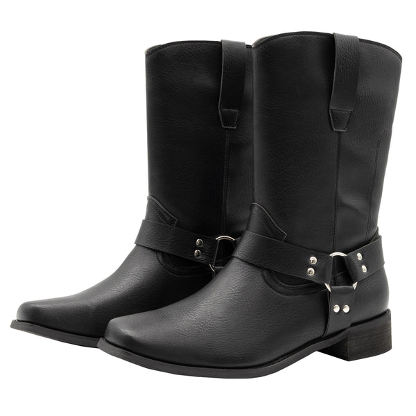 Searchers SC200916BKM Black Cowboy Boots with Buckle for Western Style or Motorcycle Look - M-XL