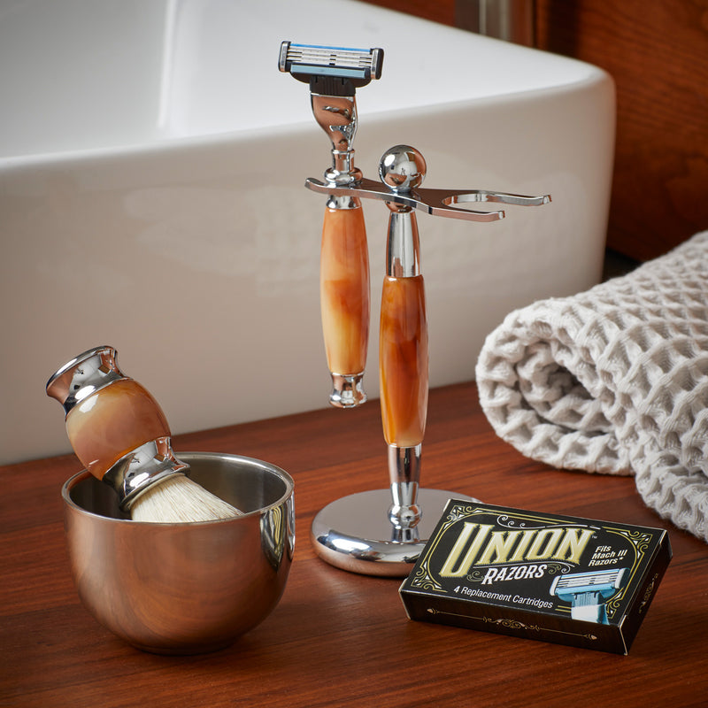 Union Razors SS3 Wet Shaving Kit for Men 5-Piece Shaving Gift Set with Brush and Stand Razor Barber Kit - Tiger Eye