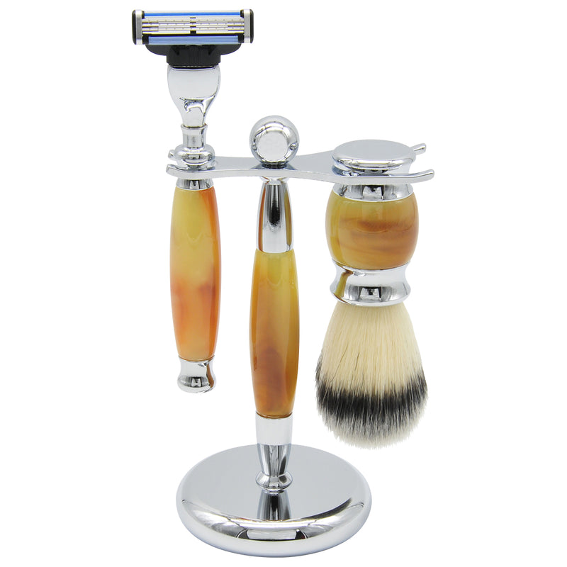 Union Razors SS1 Wet Shaving Kit for Men 3-Piece Shaving Gift Set with Brush and Stand Razor Barber Kit - Tiger Eye
