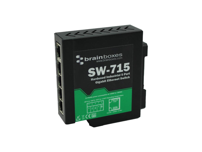 Brainboxes Hardened Industrial 5 Port Gigabit Ethernet Switch DIN Rail Mountable