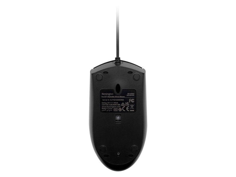 Kensington Pro Fit Wired Washable Mouse - Rugged - Optical - Cable - Black - USB