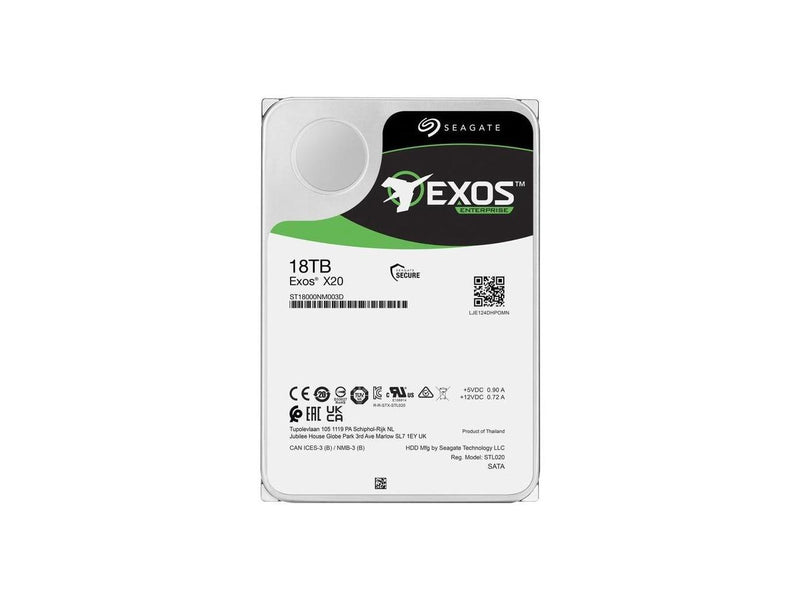 Seagate Exos X20 ST18000NM003D 18TB 7200 RPM 256MB Cache SATA 6.0Gb/s 3.5"