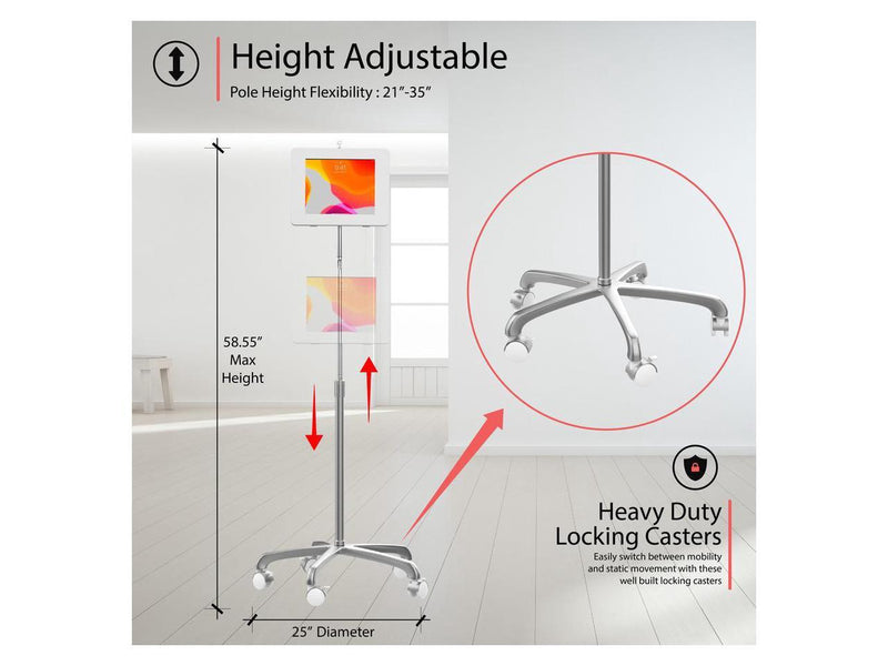 CTA Digital Mobile Floor Stand w/ Heavy Duty Base Universal Enclosure White