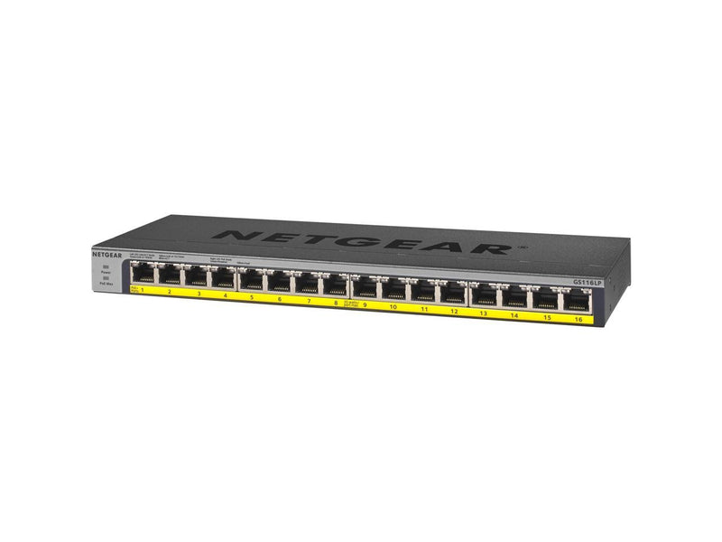 NETGEAR 16-Port Gigabit Ethernet Unmanaged PoE Switch (GS116LP) - with 16 x PoE+