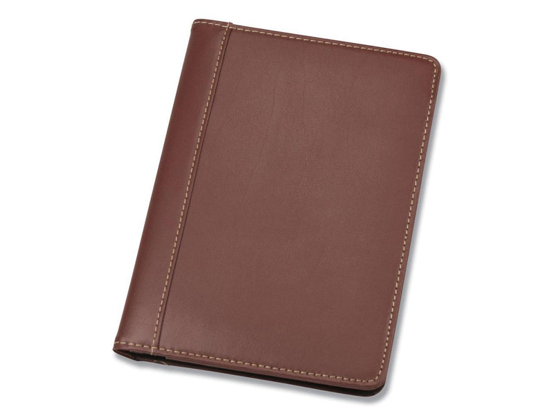 Samsill Contrast Stitch Leather Padfolio 6 1/4w x 8 3/4h Open Style Brown 71736