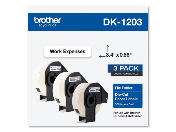 Die-Cut File Folder Labels 0.66 x 3.4 White 300/Roll 3 Rolls/Pack DK12033PK