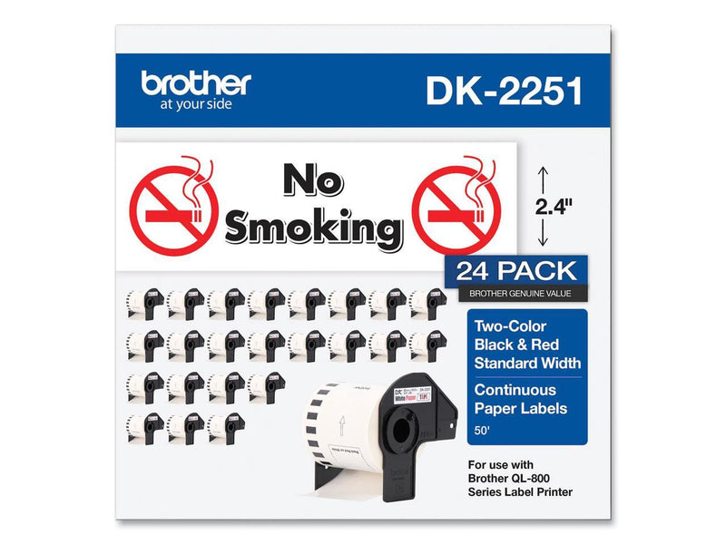Brother Continuous Paper Label Tape, 2.44 x 100 ft, White, 24 Rolls/Pack