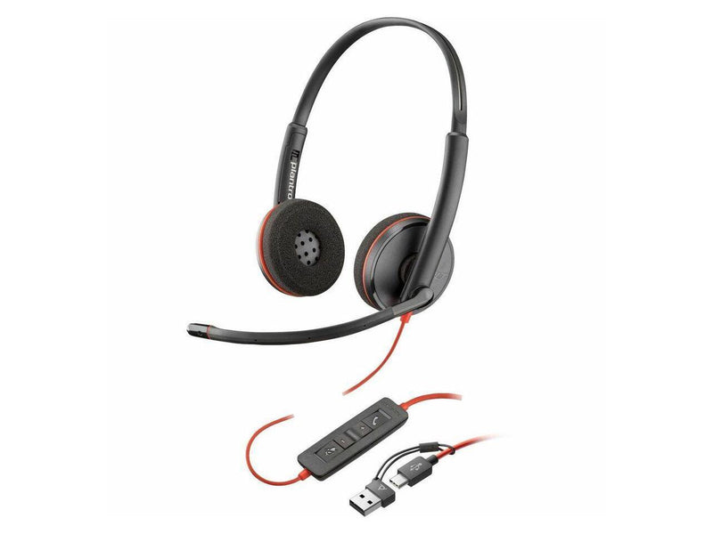 Poly Blackwire 3220 Stereo USB-C Black Headset + USB-C/A Adapter (Bulk) - Stereo