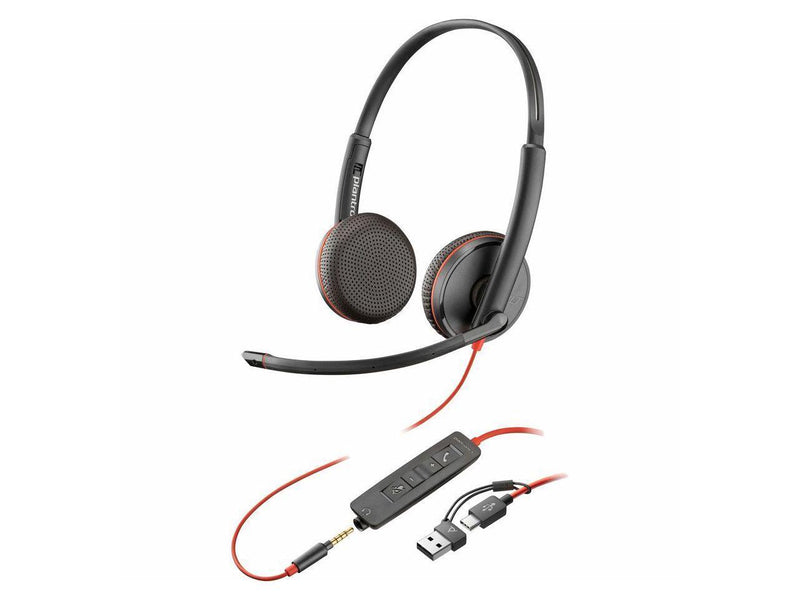 Poly Blackwire 3225 Stereo USB-C Headset + 3.5mm Plug + USB-C/A Adapter (Bulk) -