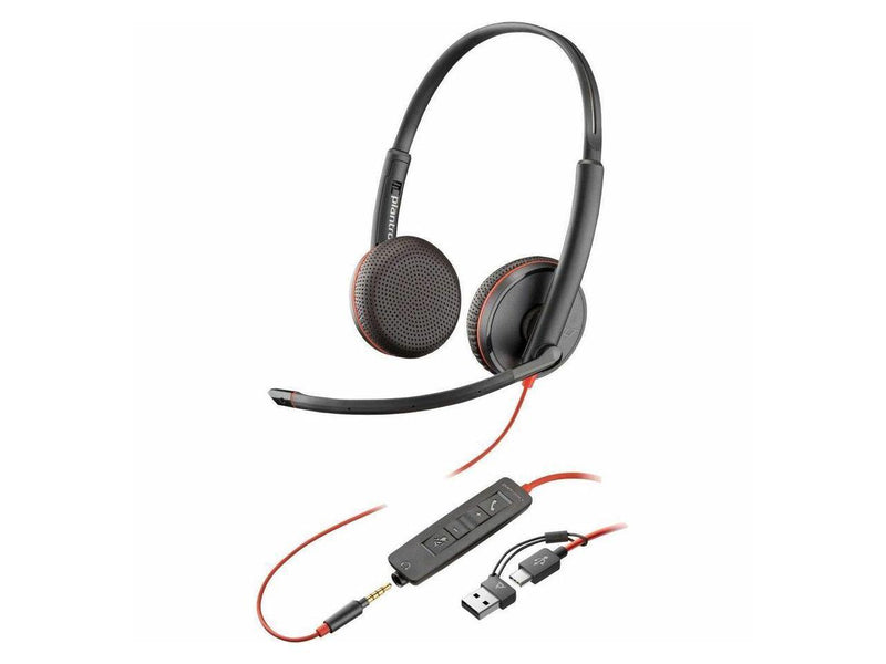 Poly Blackwire 3225 Stereo USB-C Headset + 3.5mm Plug + USB-C/A Adapter - Stereo