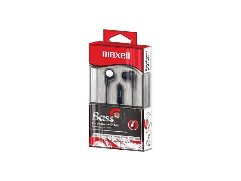 Maxell B-13 Bass Earbuds with Microphone, Black, 52" Cord 199621