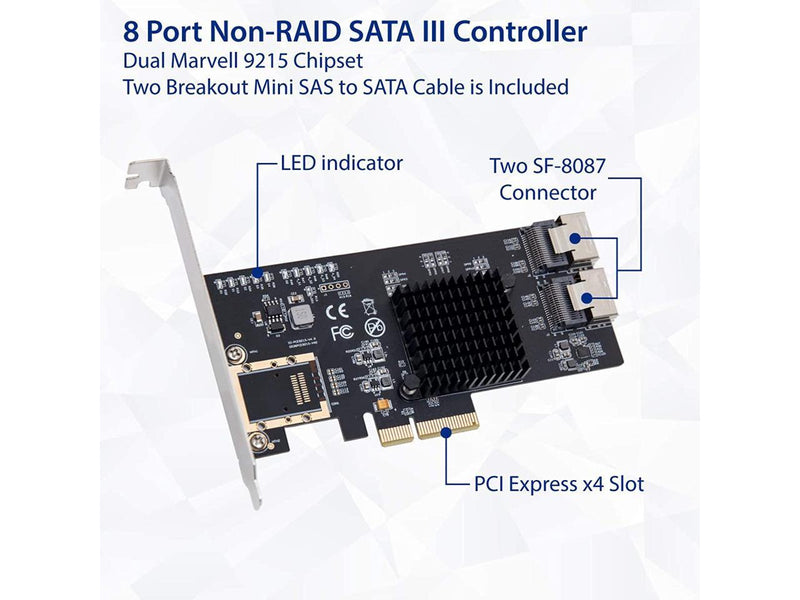 Syba 8 Port SATA III Non-RAID PCI-e x4 Expansion Card Supports FreeNAS