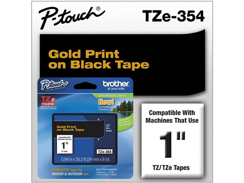 Brother TZe-354 Labelling Tape Cassette - Gold on Black, 24mm wide