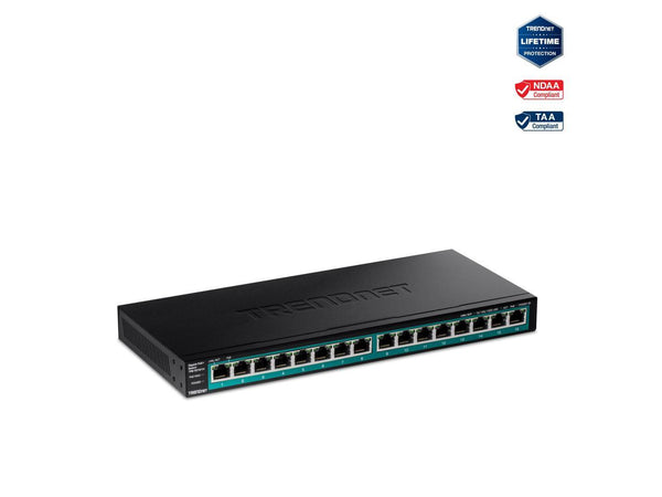 TRENDnet 16-Port Gigabit PoE+ Switch, 16 x Gigabit PoE+ Ports, 120W PoE Budget,