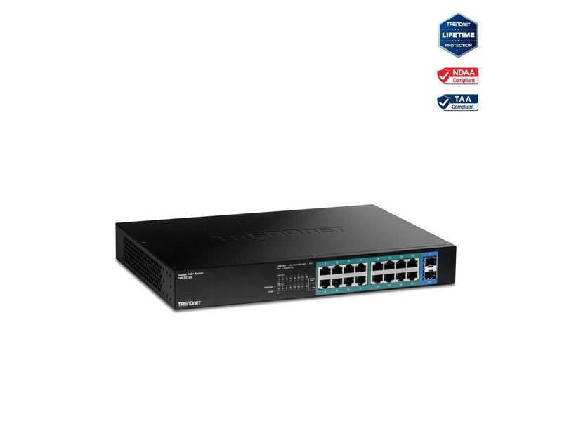 TRENDnet 18-Port Gigabit PoE+ Switch, 16 x 30W PoE+  Ports, 2 Gigabit SFP Slots,