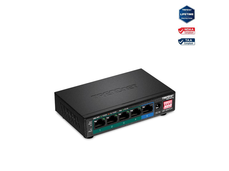 TRENDnet 5-Port Gigabit PoE+ Switch, Camera DIP Switch extends PoE+ 200m (656