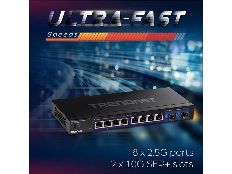 TRENDnet 10-Port Multi-Gig Web Smart Switch, TEG-3102WS, 8 x 2.5GBASE-T Ports, 2