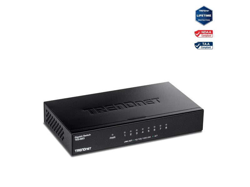 TRENDnet 8-Port Gigabit Desktop Switch, TEG-S83, 8 x   Gigabit RJ-45 Ports,