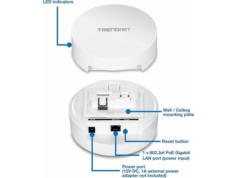 TRENDnet AC1300 Dual Band PoE Indoor Wireless Access Point, 867Mbps WiFi AC +