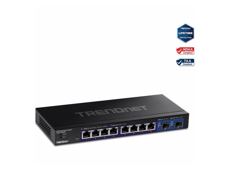 TRENDnet 10-Port Multi-Gig Web Smart Switch, TEG-3102WS, 8 x 2.5GBASE-T Ports, 2