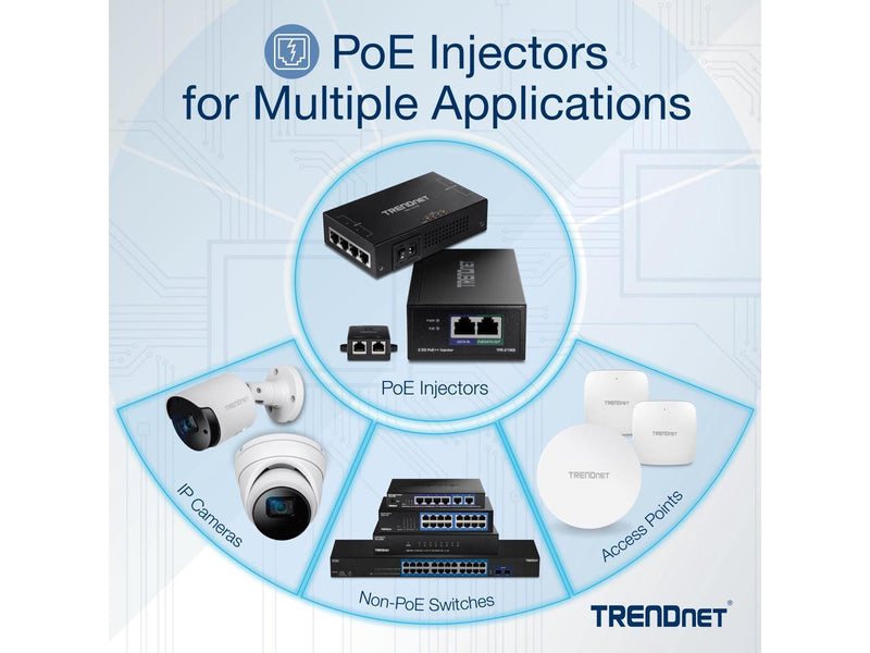 TRENDnet 10G PoE++ Injector, Supplies PoE (15.4W), PoE+  (30W), or PoE++ (90W),